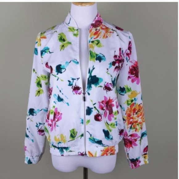 Susan graver floral bomber jacket white szXXS - Picture 3 of 9